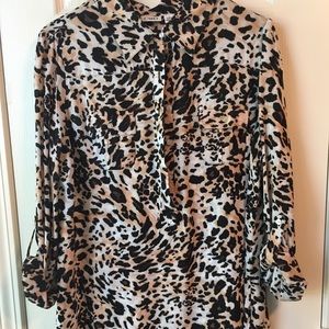 Cato large leopard print button front top
